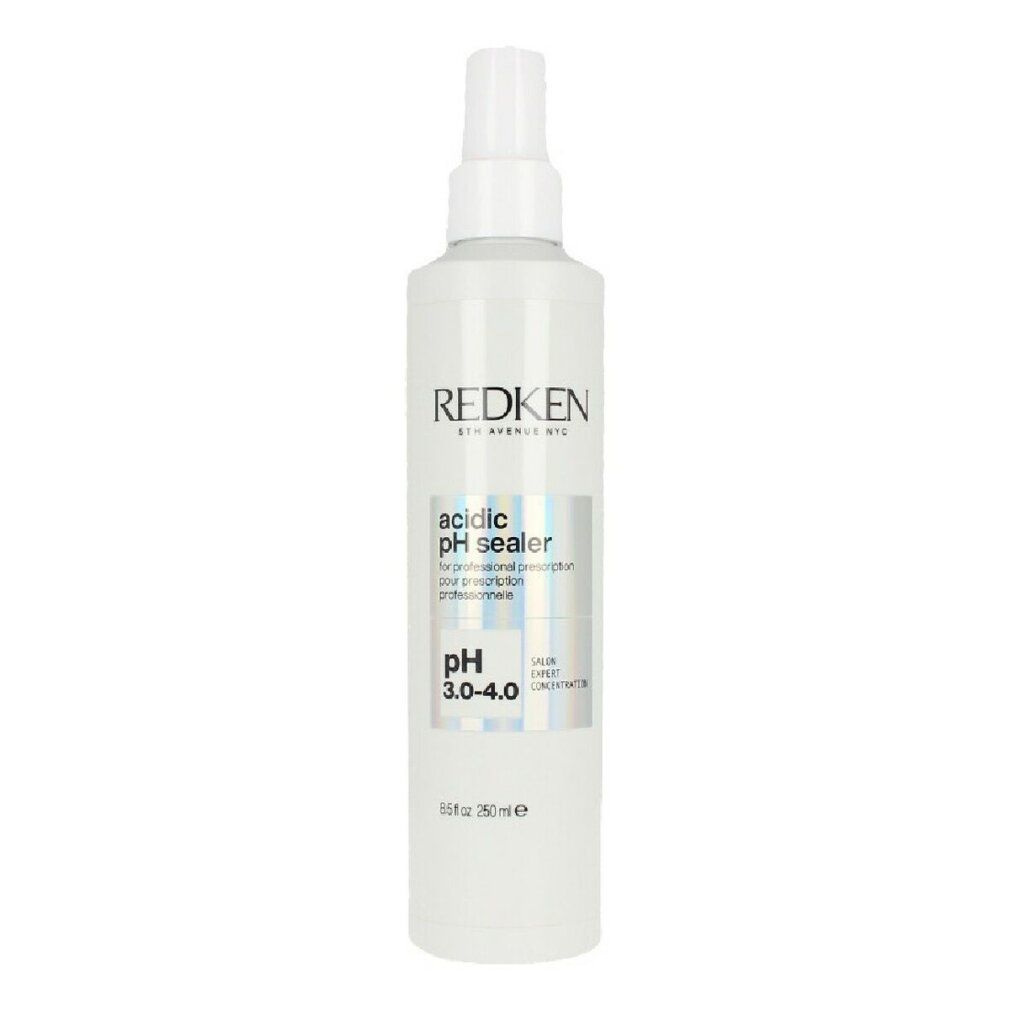 Weißes Spray mit Redken-Logo. Aufschrift: acidic pH sealer, pH 3.0-4.0. Flasche mit Sprühkopf.