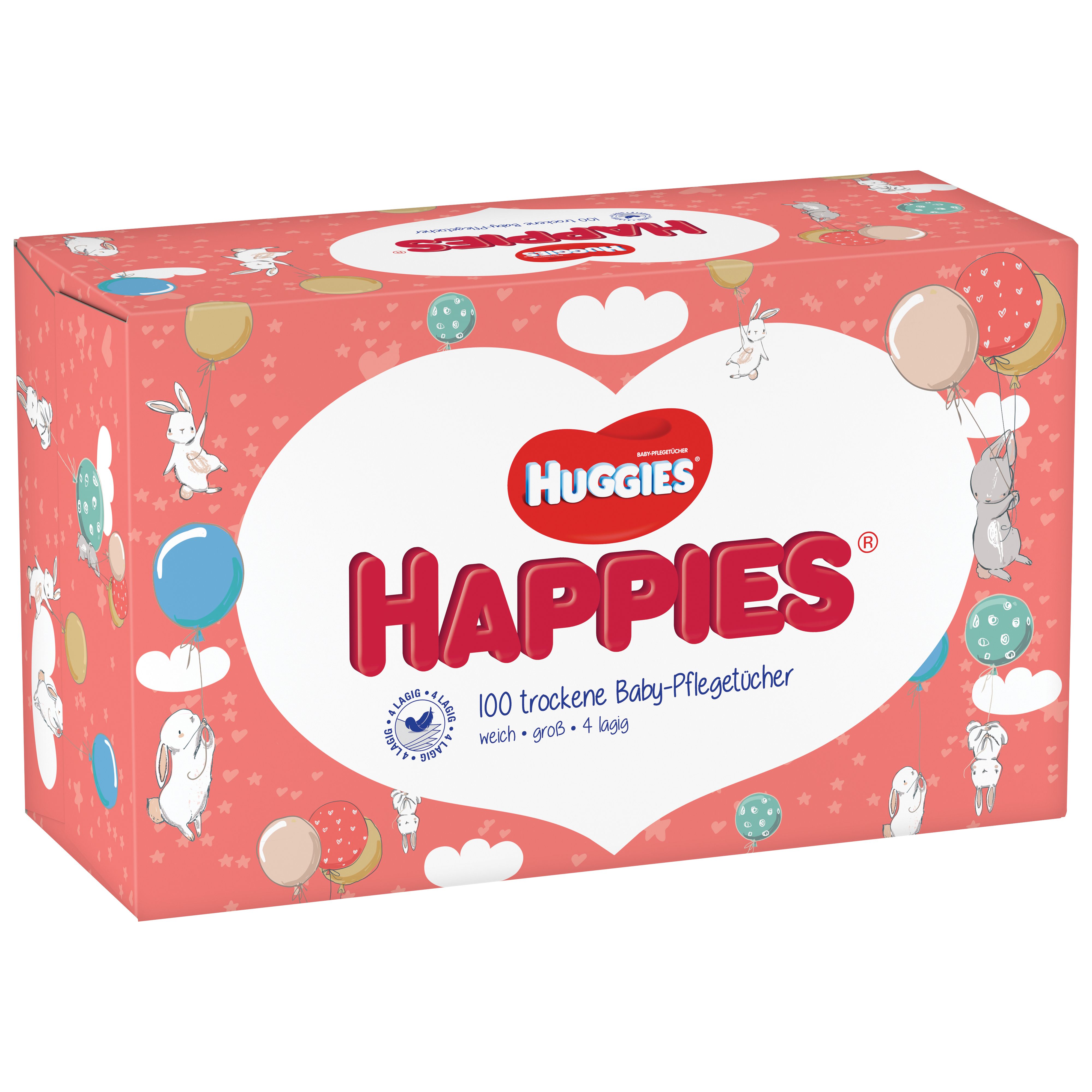 Huggies Happies Reinigungstücher trockene Baby-Pflegetücher 10x100 St Tücher