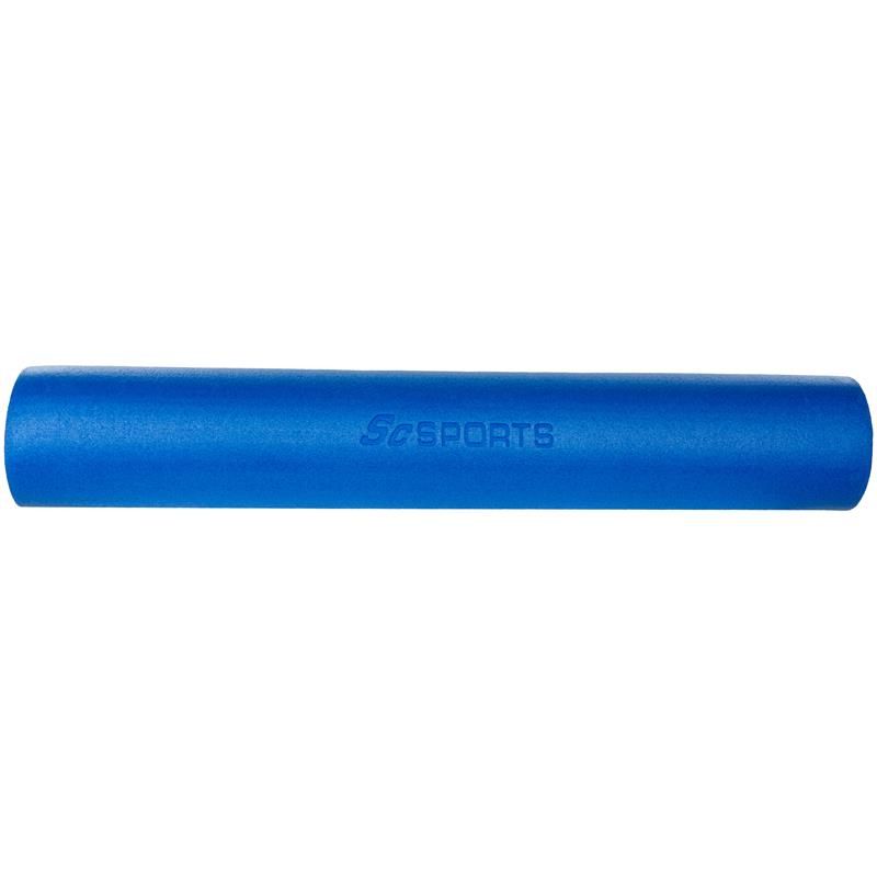 Blaue Pilatesrolle mit ScSPORTS-Logo. Zylindrische Form. Aus Schaumstoff. Für Pilates-Übungen.