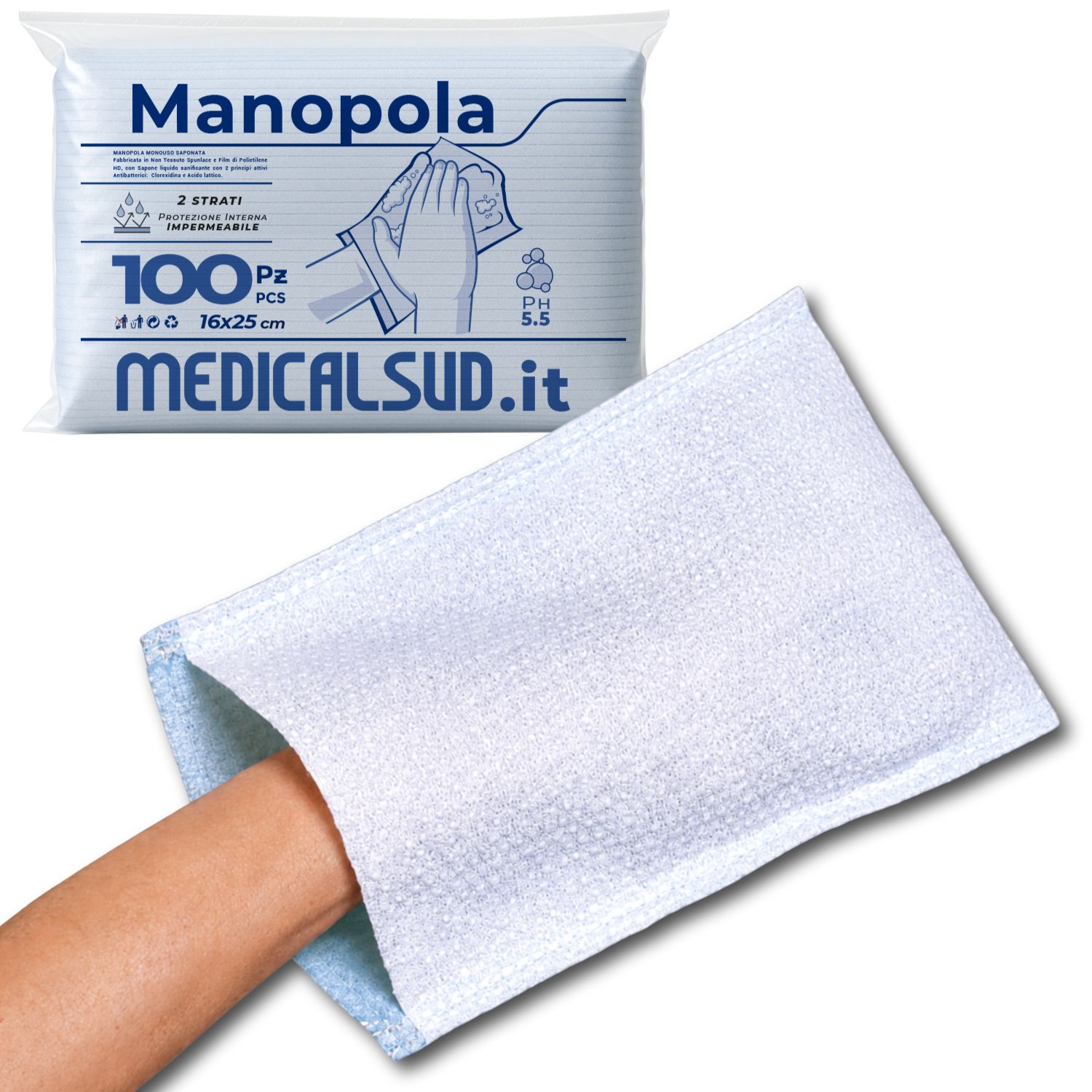 Medical Sud Manopole Saponate monouso Presaponate per Detersione di Pazienti