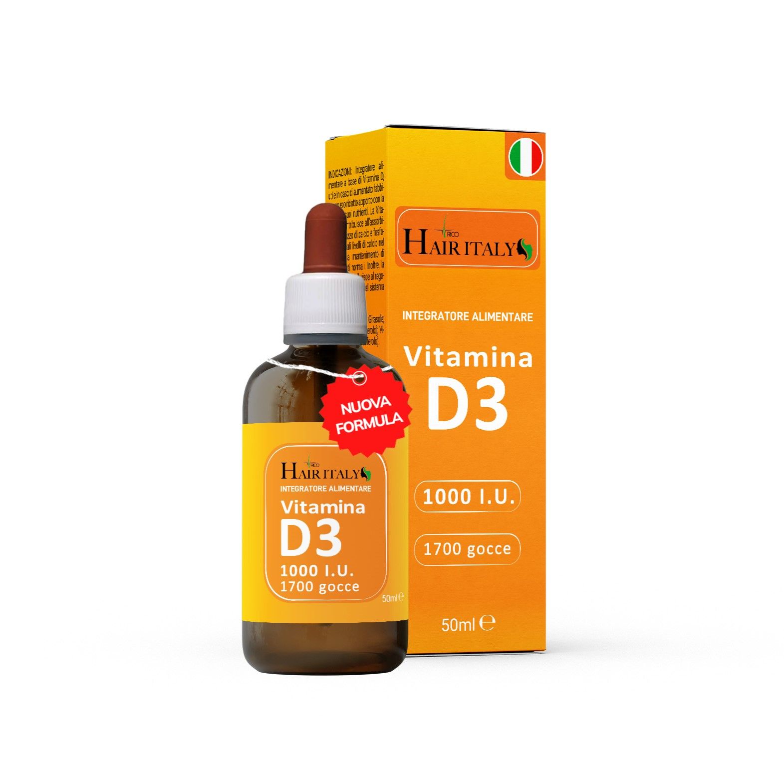 Trico Hair Italy - Vitamina D3 liquida 50 ml Supporto sistema immunitario Salute di ossa e denti