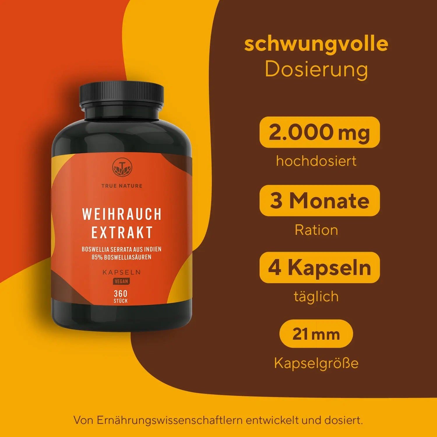 TRUE NATURE® Weihrauch Kapseln (Boswellia Serrata Extrakt) - Made in Germany