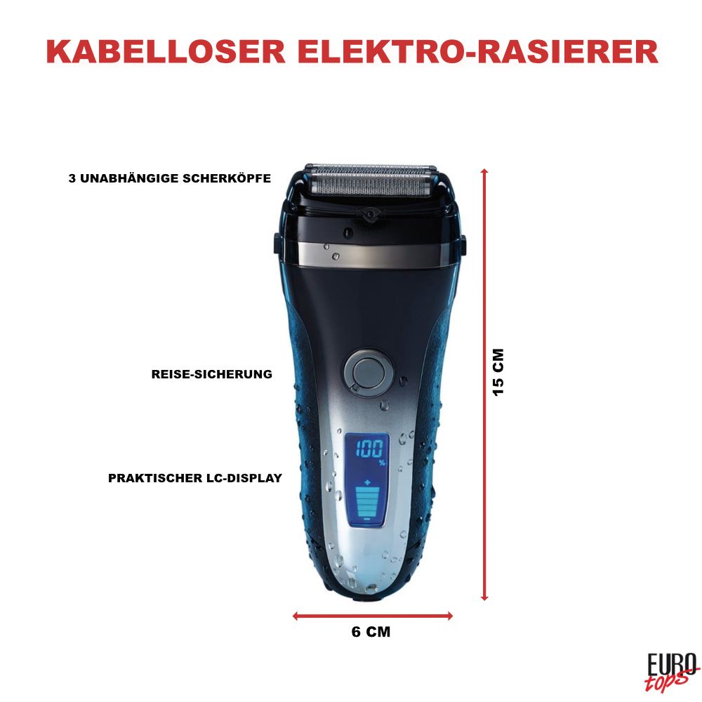 EUROtops Aufladbarer Rasierer mit LC-Display, Trimmer, 60 Min. Laufzeit