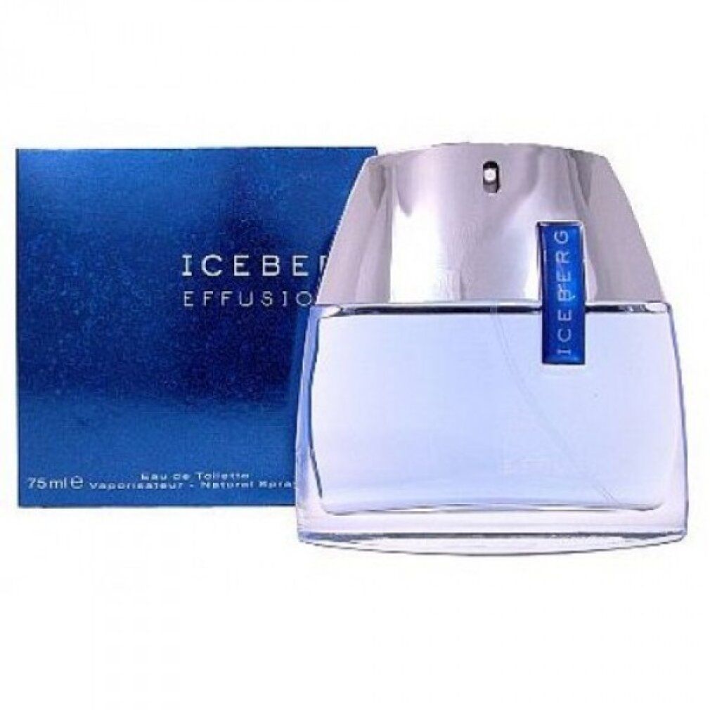 Eau de Toilette Spray mit blauer Flüssigkeit. Rechteckiger Flakon mit silberfarbenem Verschluss und blauer Aufschrift. Blaue Verpackung.