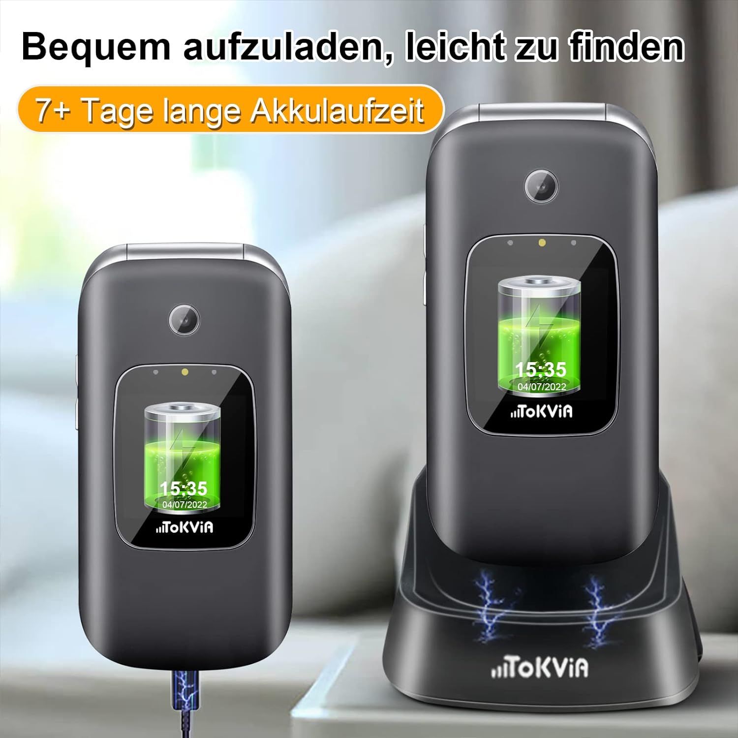 Tokvia Seniorenhandy T221 | Klapphandy mit Notruftaste & Außendisplay