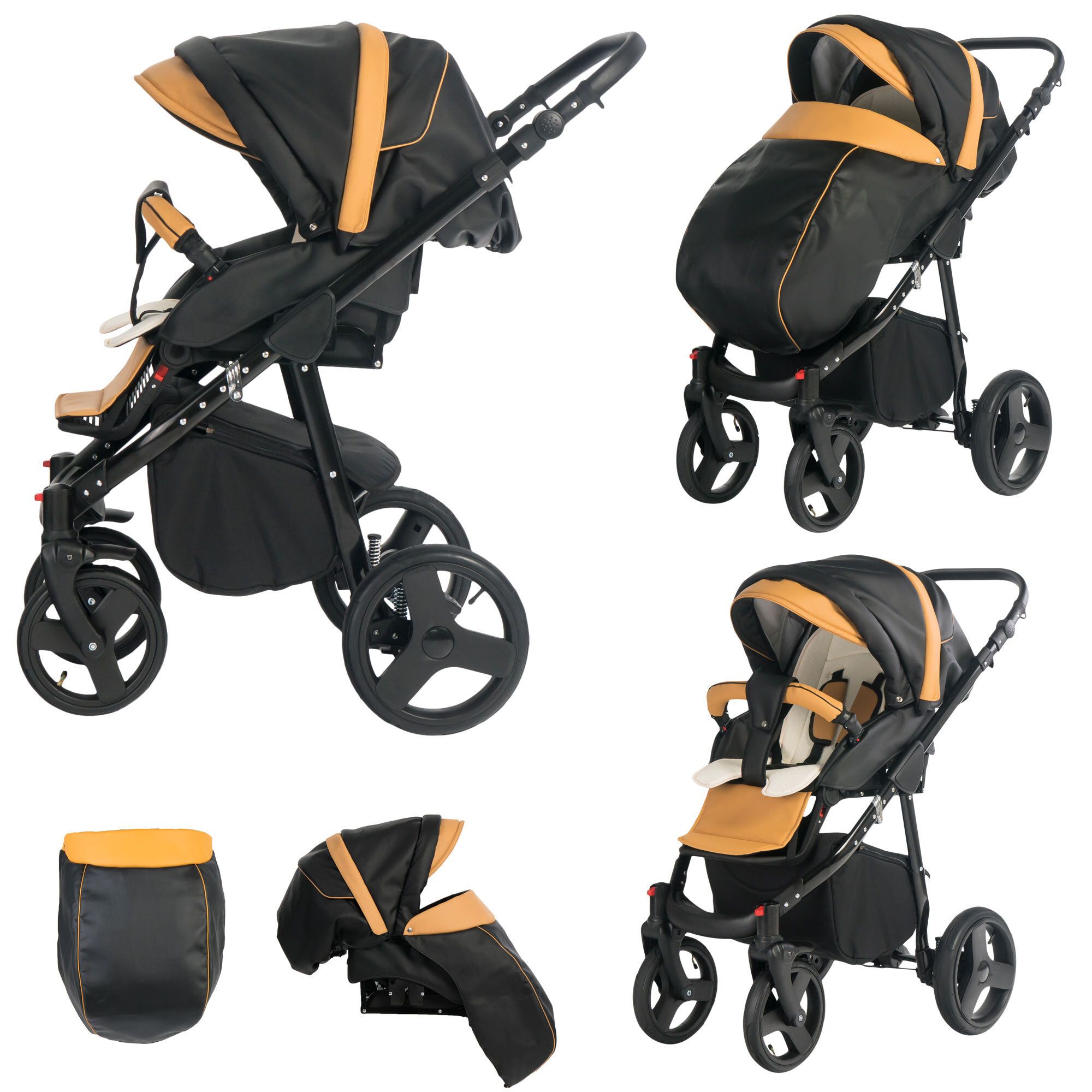 Bebebi Fizzy 3 in 1 Kinderwagen Set Luftreifen, Mango
