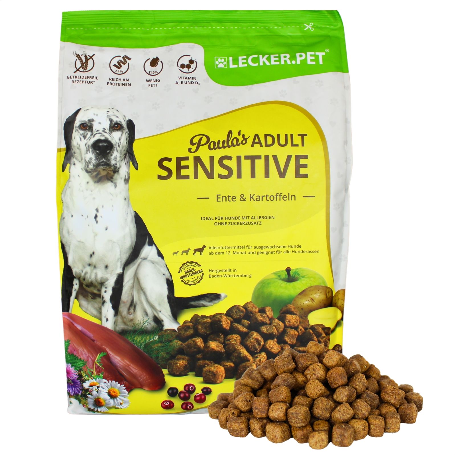 Lecker.Pet® Paula's Adult Sensitive Ente & Kartoffel Hundefutter Trockenfutter Vollnahrung 4 kg Nicht relevant