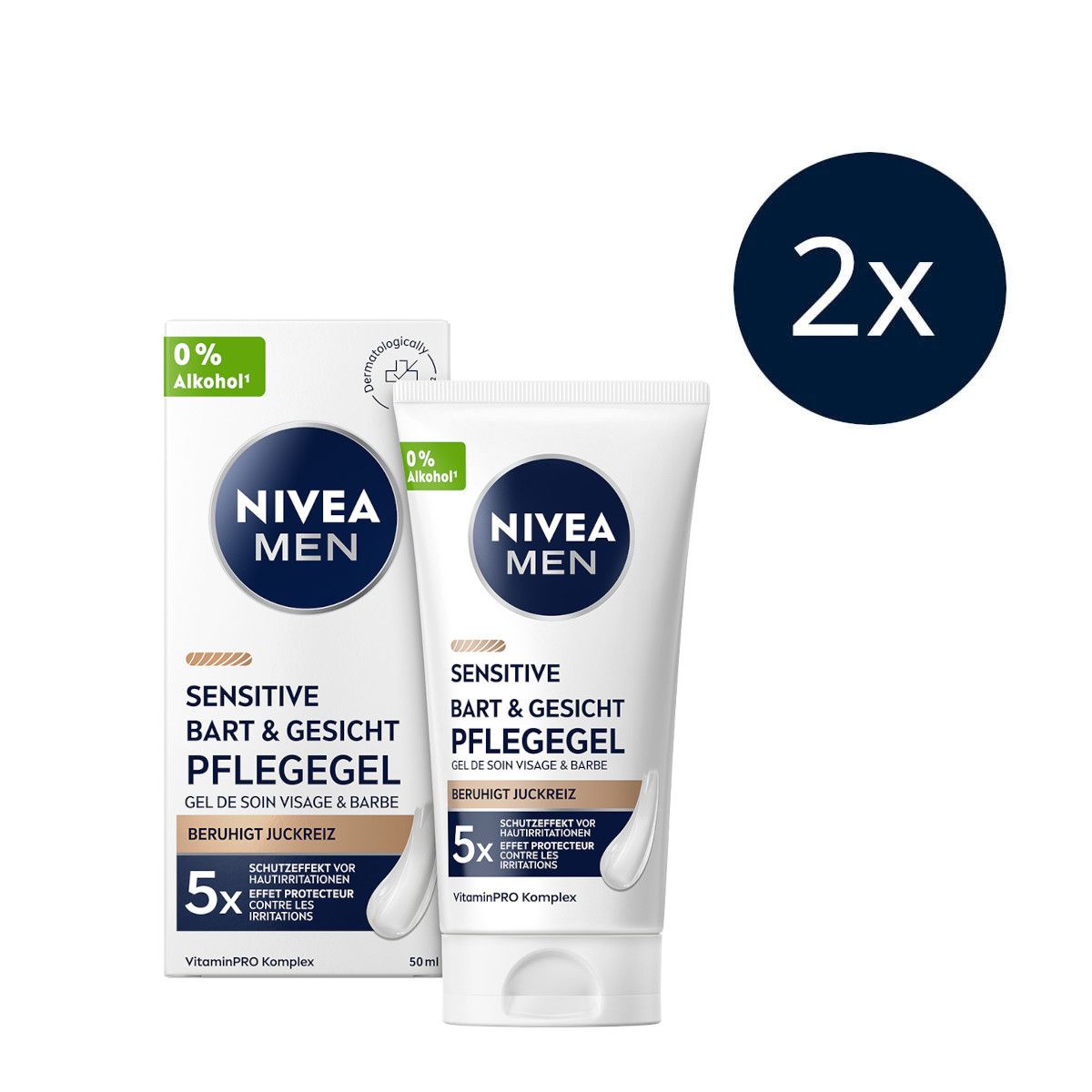 NIVEA MEN Sensitive Bart & Gesichtspflege Gel 2x 50ml