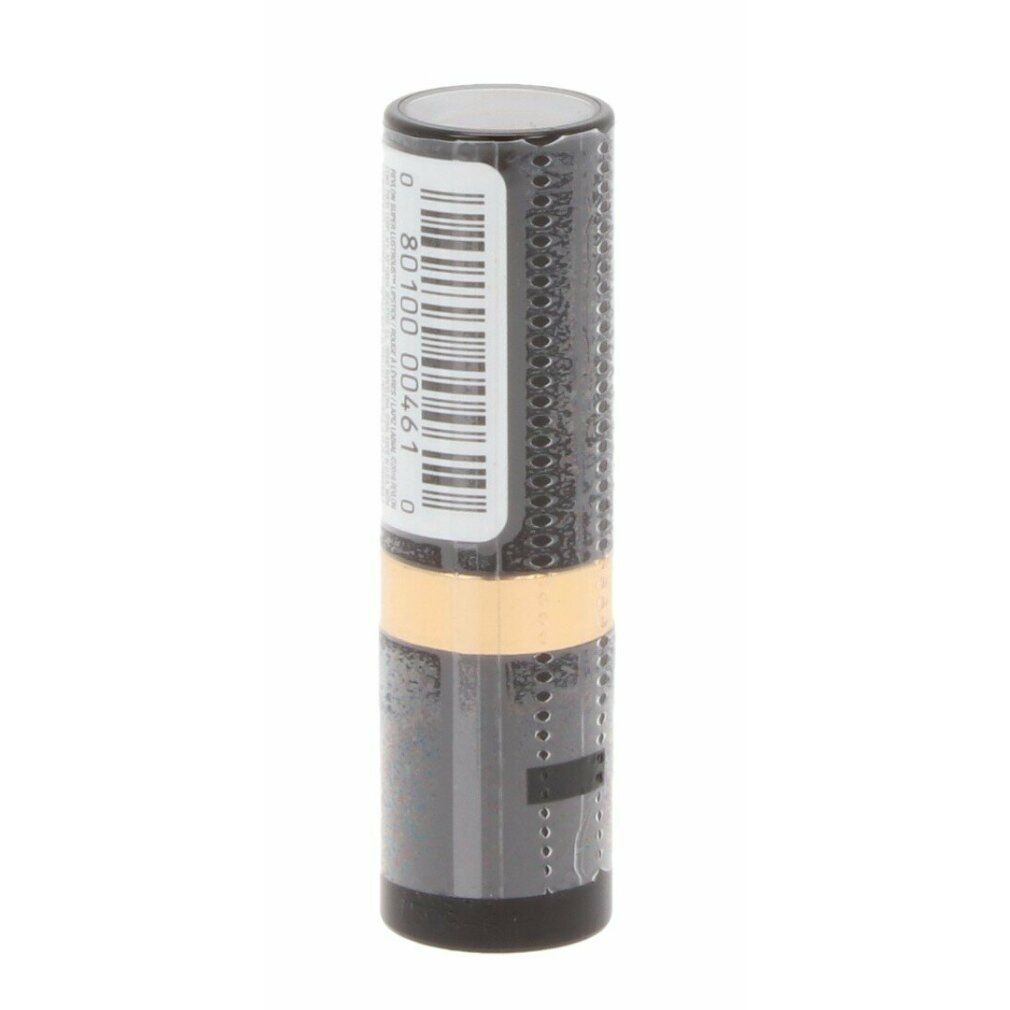 Lippenstift in schwarzer Hülle mit goldenem Band und REVON-Schriftzug. Verpackung mit Barcode.