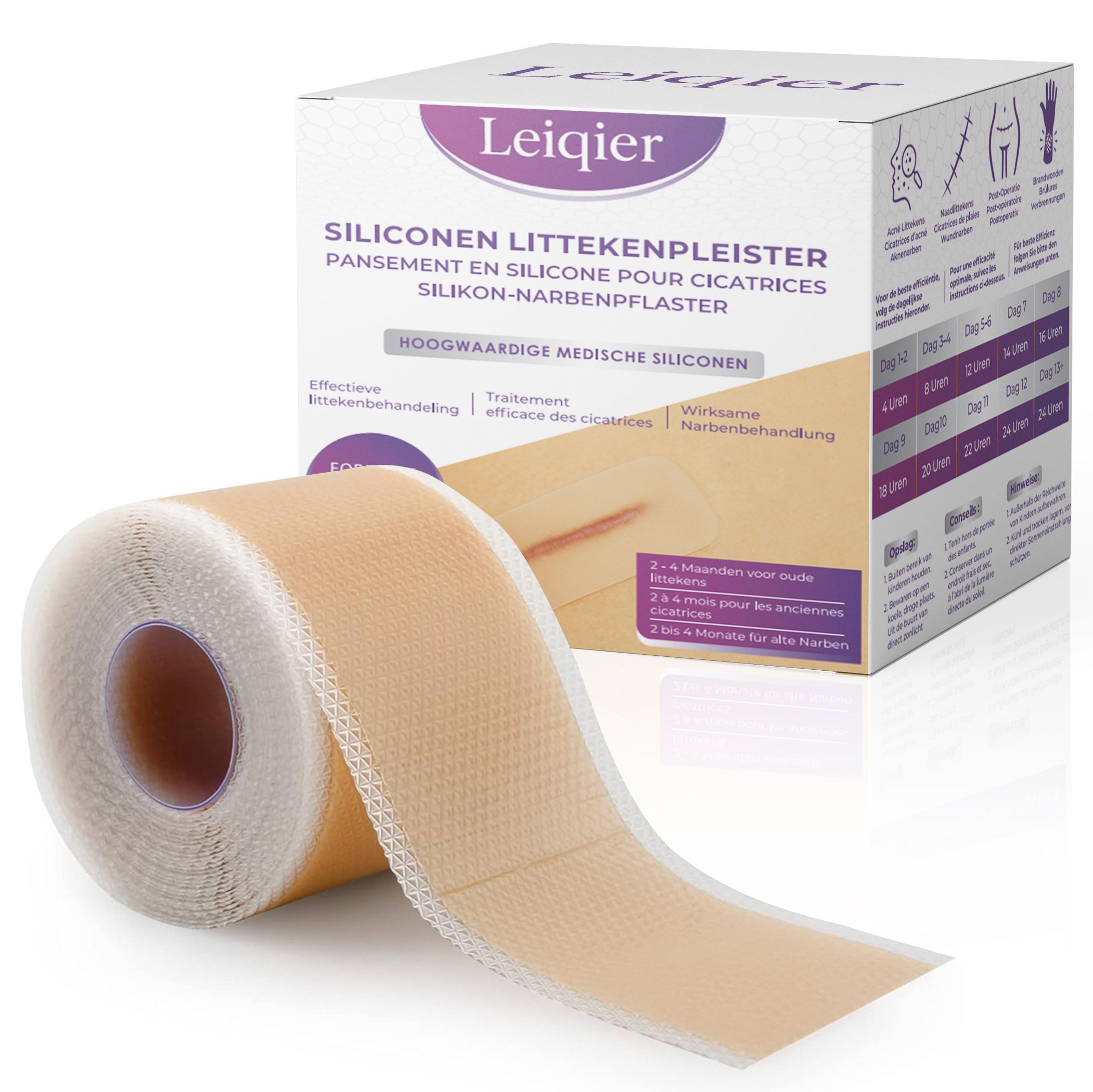 Leiqier Silikon-Narbenpflaster Rolle – wiederverwendbar Narbenpflege 300 cm Pflaster