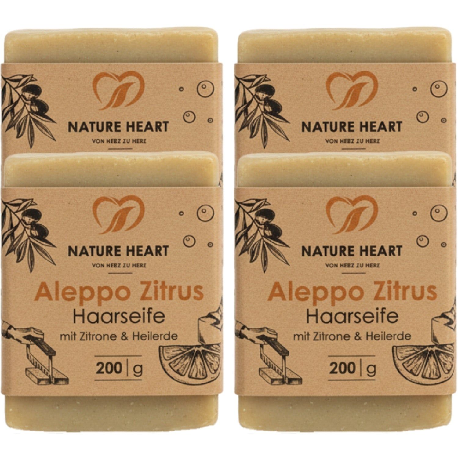 Nature Heart Aleppo Seife - Zitrus Haarseife 4x200 g Kapseln