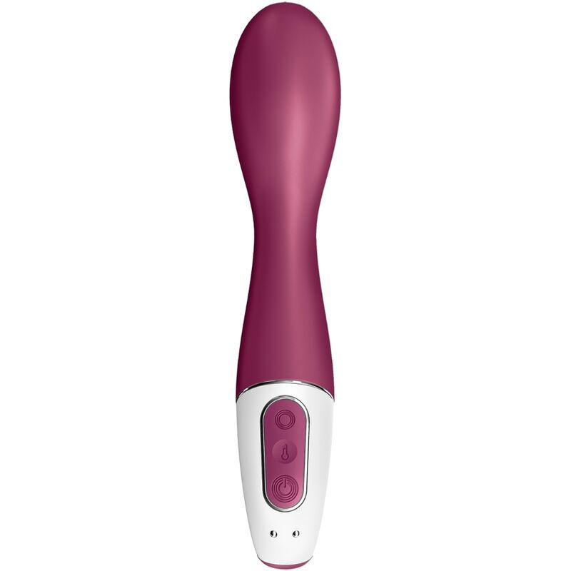 Lila Vibrator mit weißem Bedienfeld. Drei Knöpfe. Schlanke Form.