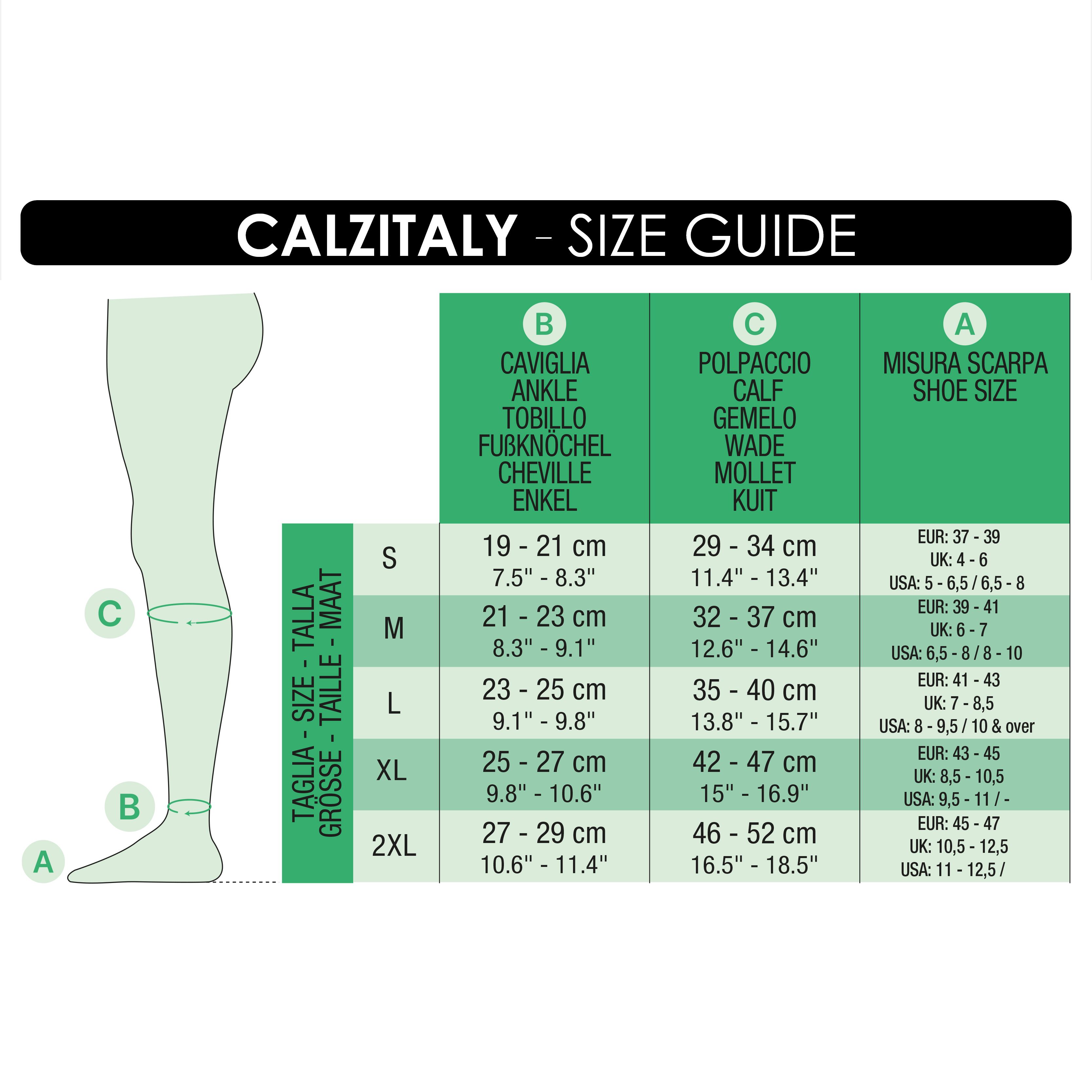 CALZITALY Unisex Kniestrümpfe aus Baumwolle Abgestufter Kompression 14-16 mm/Hg Made in Italy