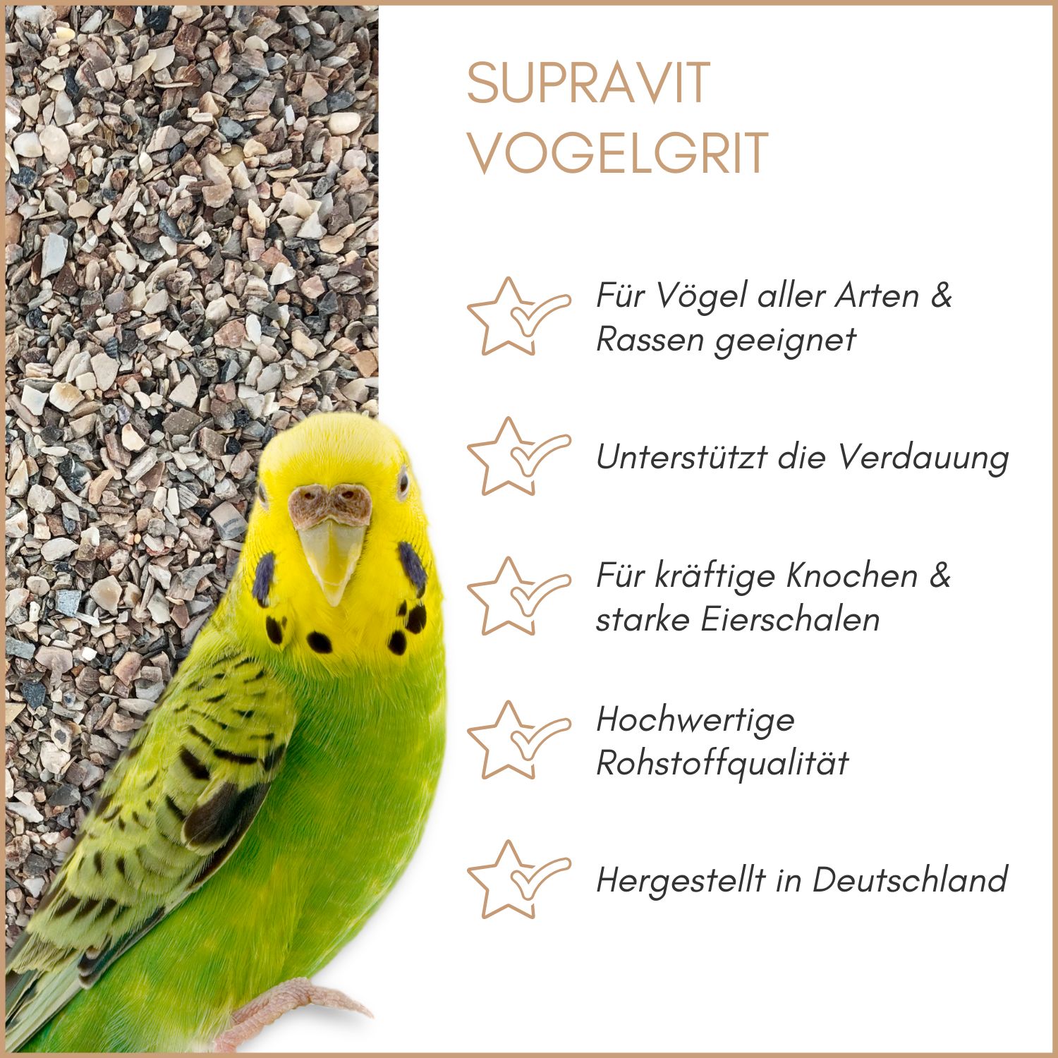 Supravit Vogelgrit Grit für Vögel & Geflügel – Mineralgrit mit Calcium - Verdauungshilfe