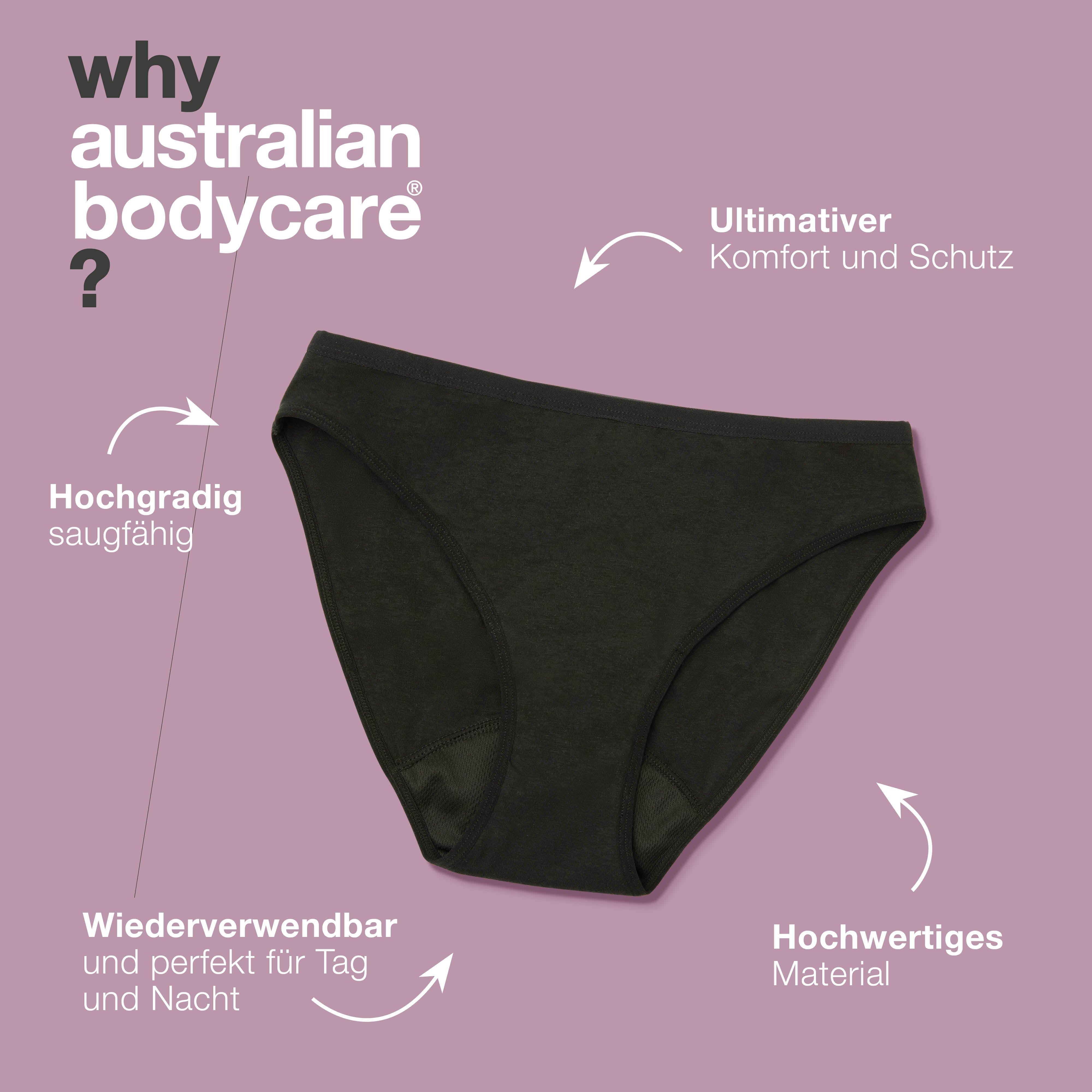 Problem: Menstruationsfluss, unangenehmer Geruch. Lösung: Schwarze Periodenunterwäsche.