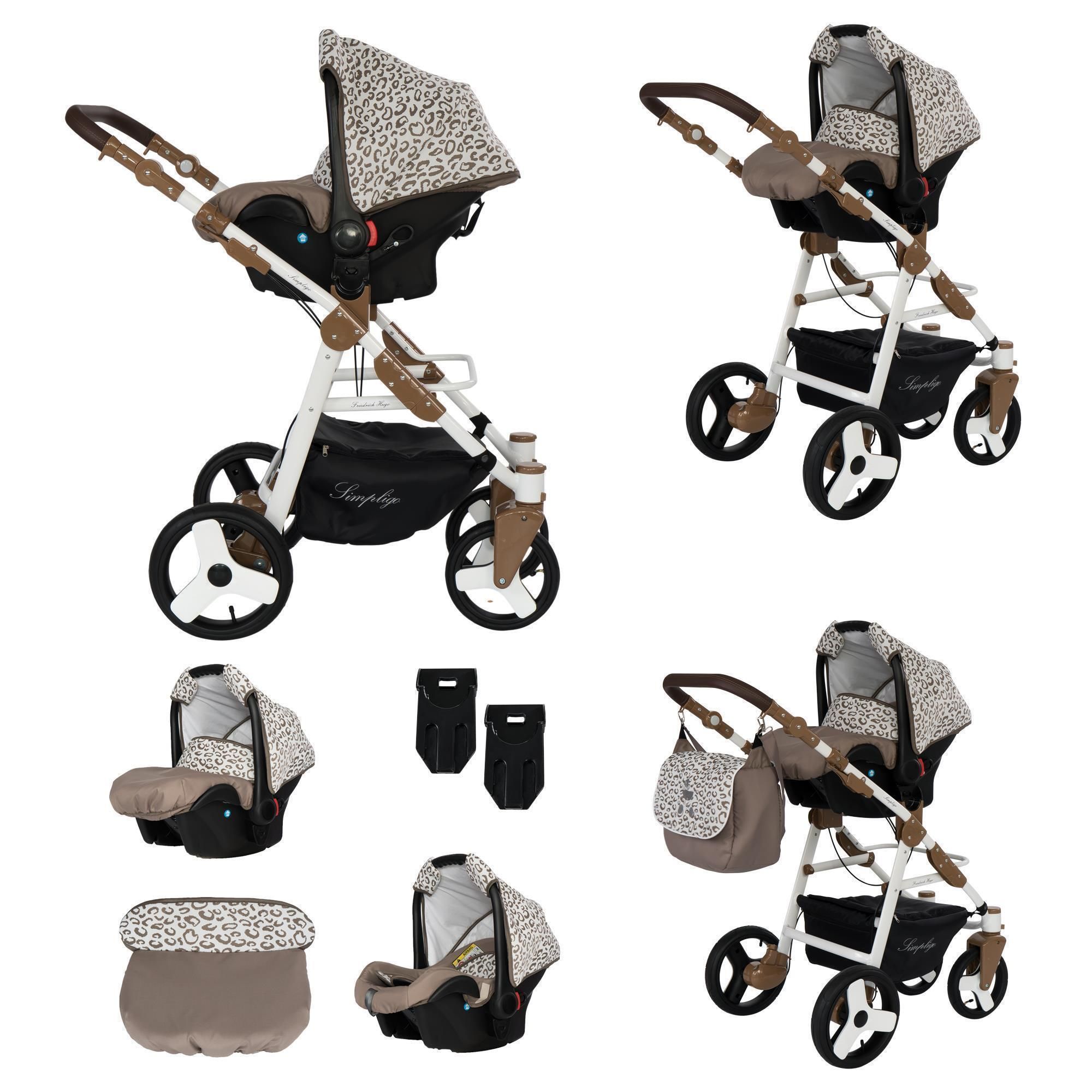 Friedrich Hugo Simpligo 3 in 1 Kinderwagen Set Luftreifen, Leopard Beige (Stoff)