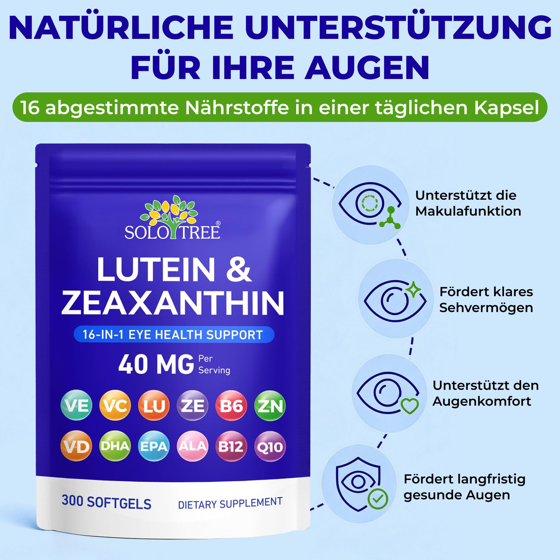 P-beauty Lutein Zeaxanthin 40mg Augenkomplex DHA EPA Q10 Vitamin A C E