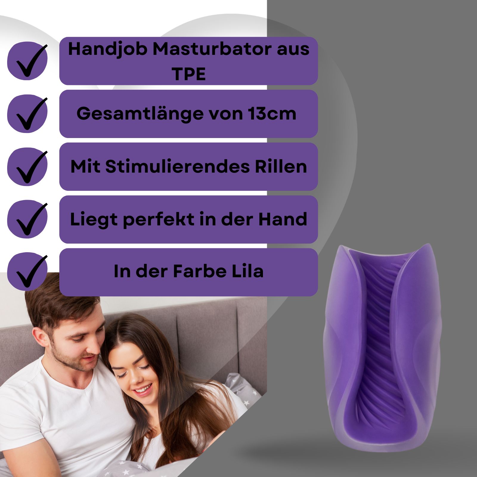 Masturbator, lila. Aus TPE. Mit Rillen. Auf Podest.