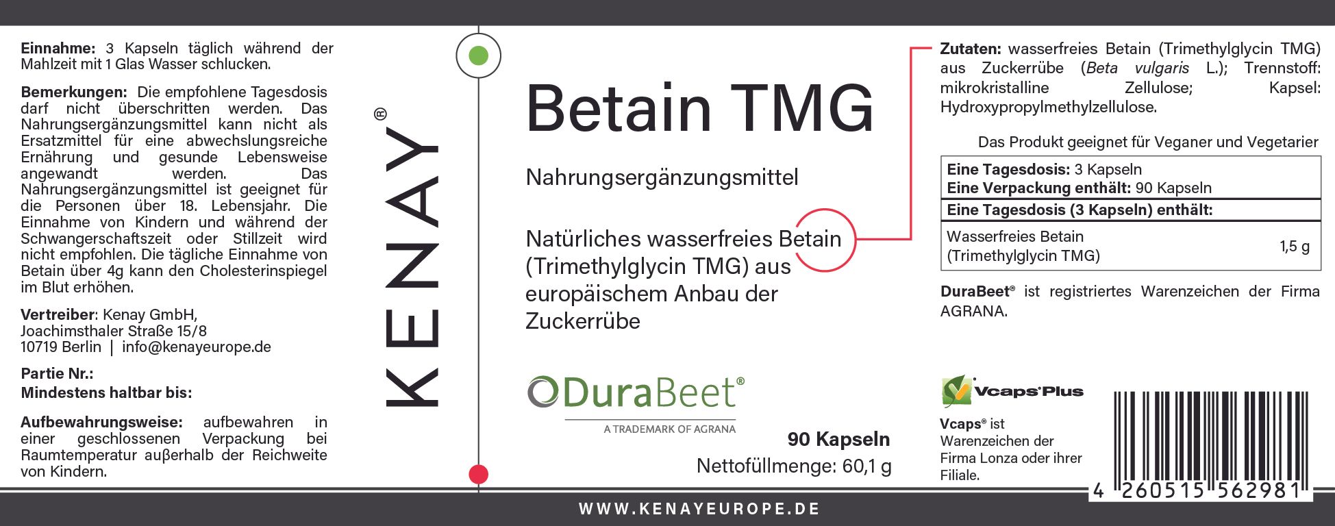 Betain TMG |  Nahrungsergänzungsmittel KENAY®
