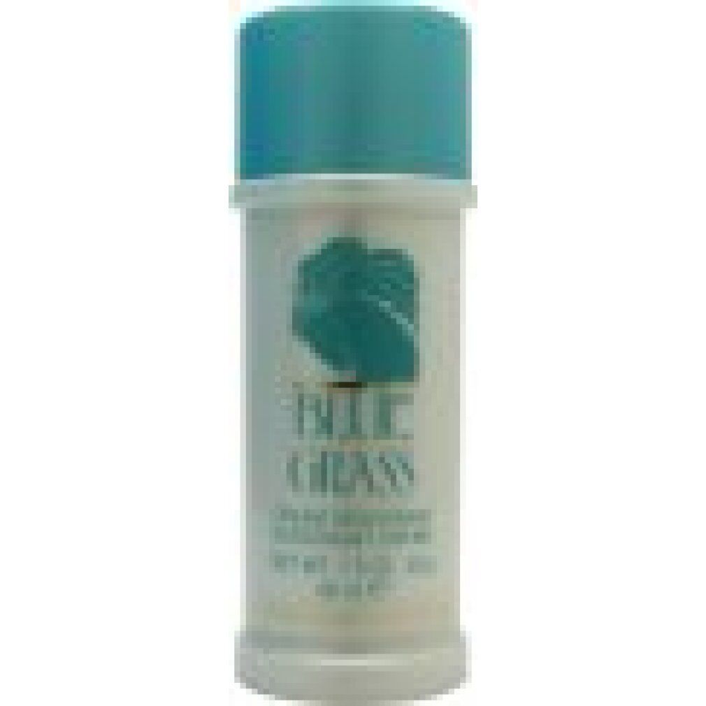 Deodorant-Stick mit blauem Deckel. Aufschrift: Blue Grass, Cream Deodorant Creme, Elizabeth Arden. Weißes Gehäuse mit blauem Logo.