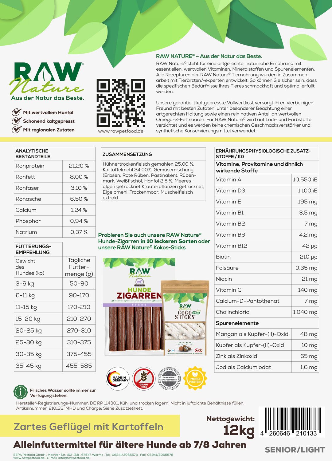 RAW Nature kaltgepresstes Trockenfutter SENIOR