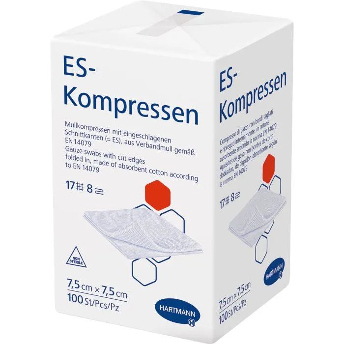 Hartmann ES Mullkompressen unsteril 7,7,5 cm, 17-fädig, 8-fach