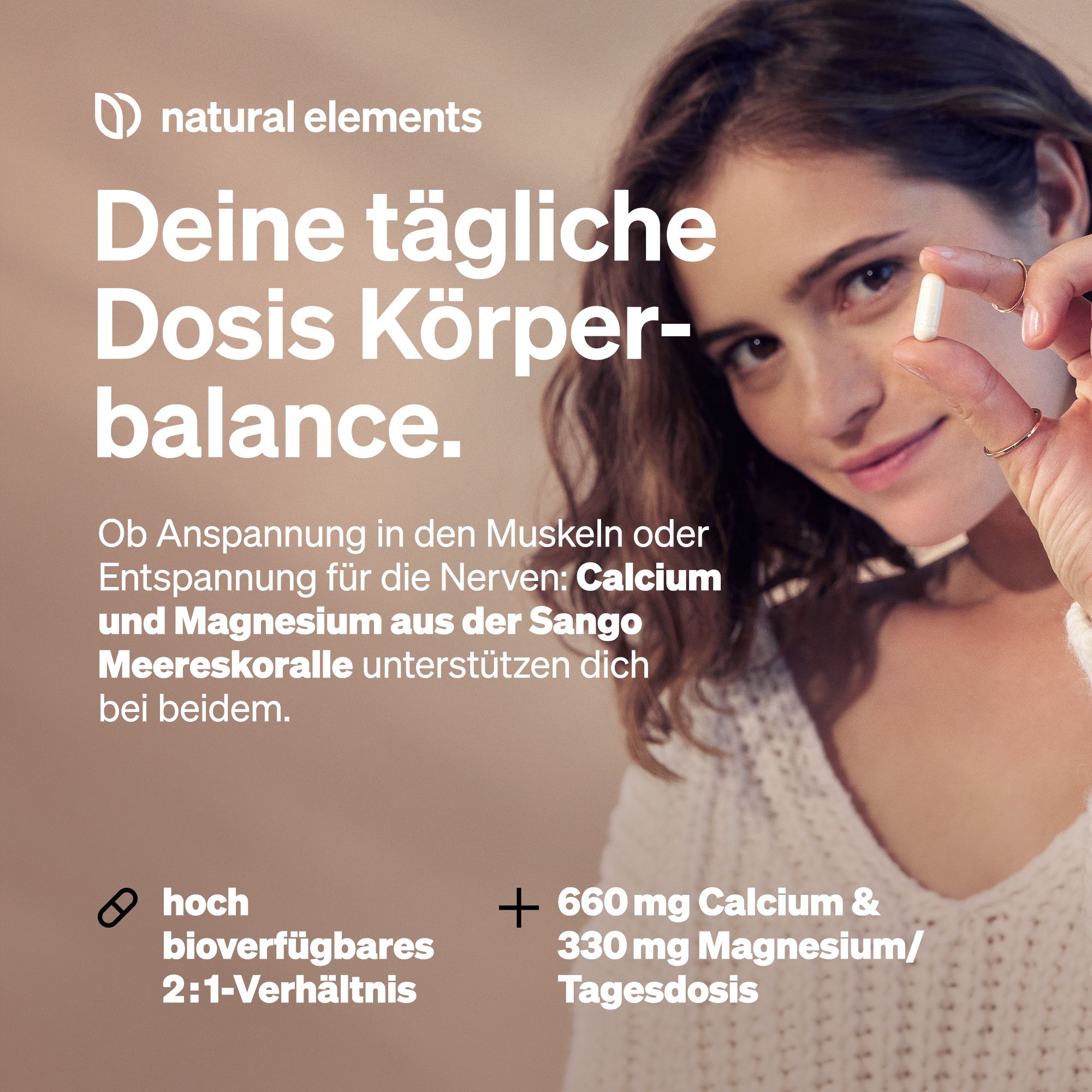 natural elements Sango Meereskoralle – 180 Kapseln – 660 mg Calcium – 330 mg Magnesium