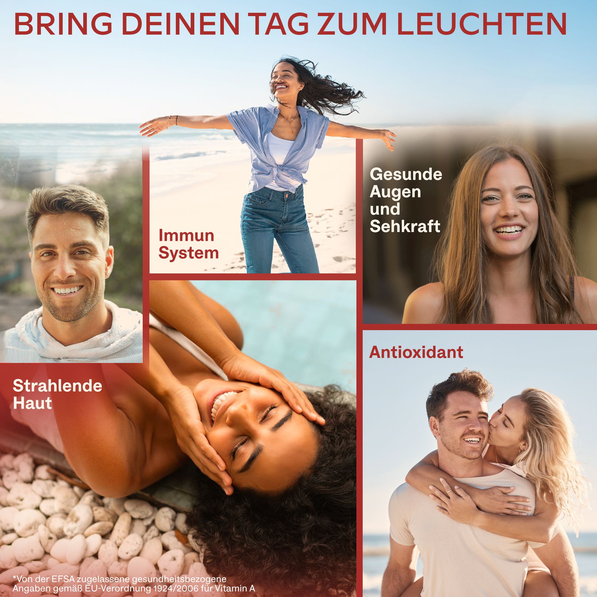 Zwei Aavalabs Beta Carotene Flaschen: Vorher und Nachher Design. Strand.