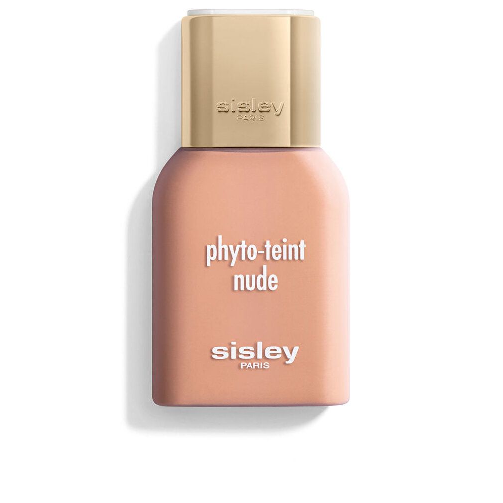 Sisley Phyto-Teint Nude. Beigefarbene Flasche mit goldfarbenem Deckel. Schriftzug: Phyto-Teint Nude und Sisley Paris.
