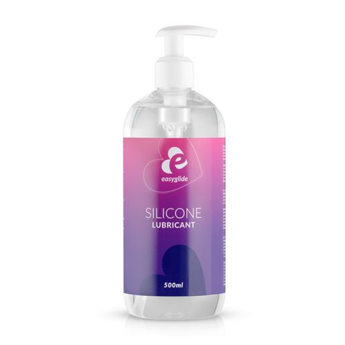 Transparente Flasche mit Dosierpumpe. Etikett mit "easyglide" und "SILICONE LUBRICANT".