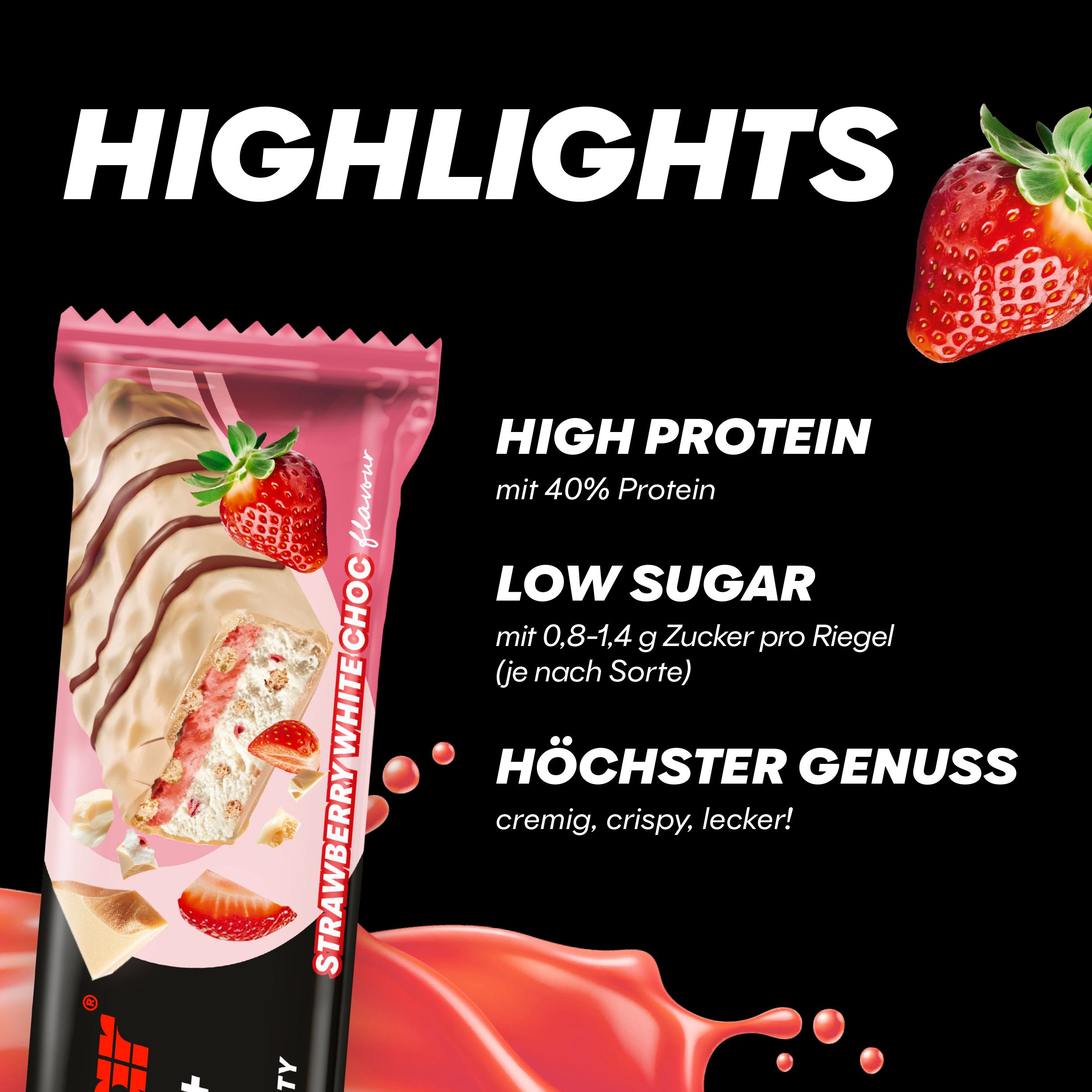 POWERBAR High Protein Riegel Strawberry White Choc 40% Protein + Crisp