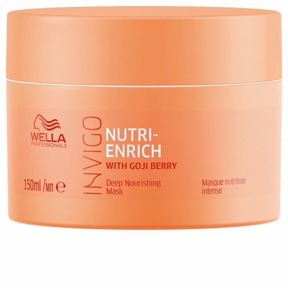 Runde, pfirsichfarbene Dose. Aufschrift: Wella Invigo Nutri-Enrich Deep Nourishing Mask. Mit Goji-Beere. 150ml.