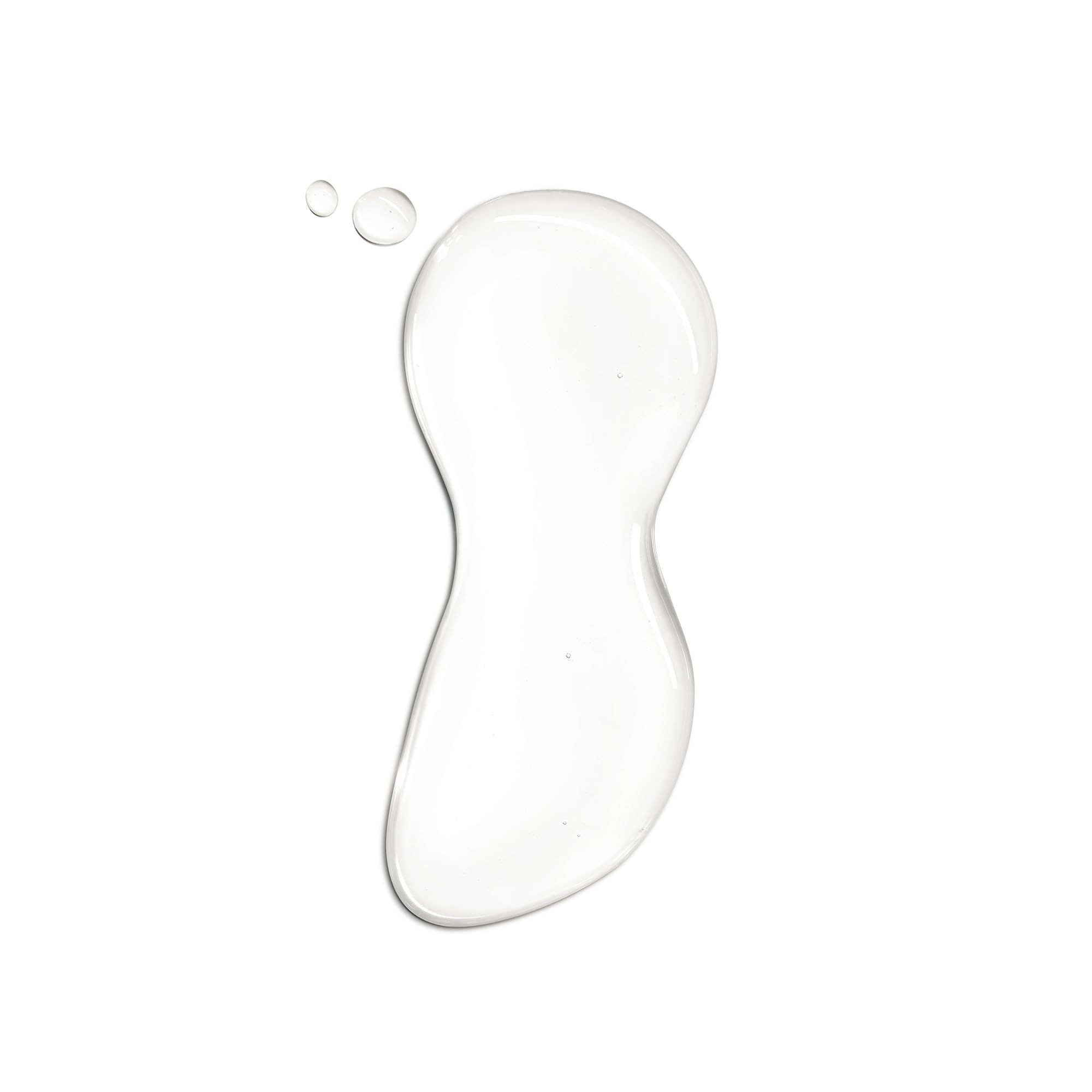 Klare Flüssigkeitstropfen auf weißem Hintergrund. Zwei kleine und ein großer Tropfen.