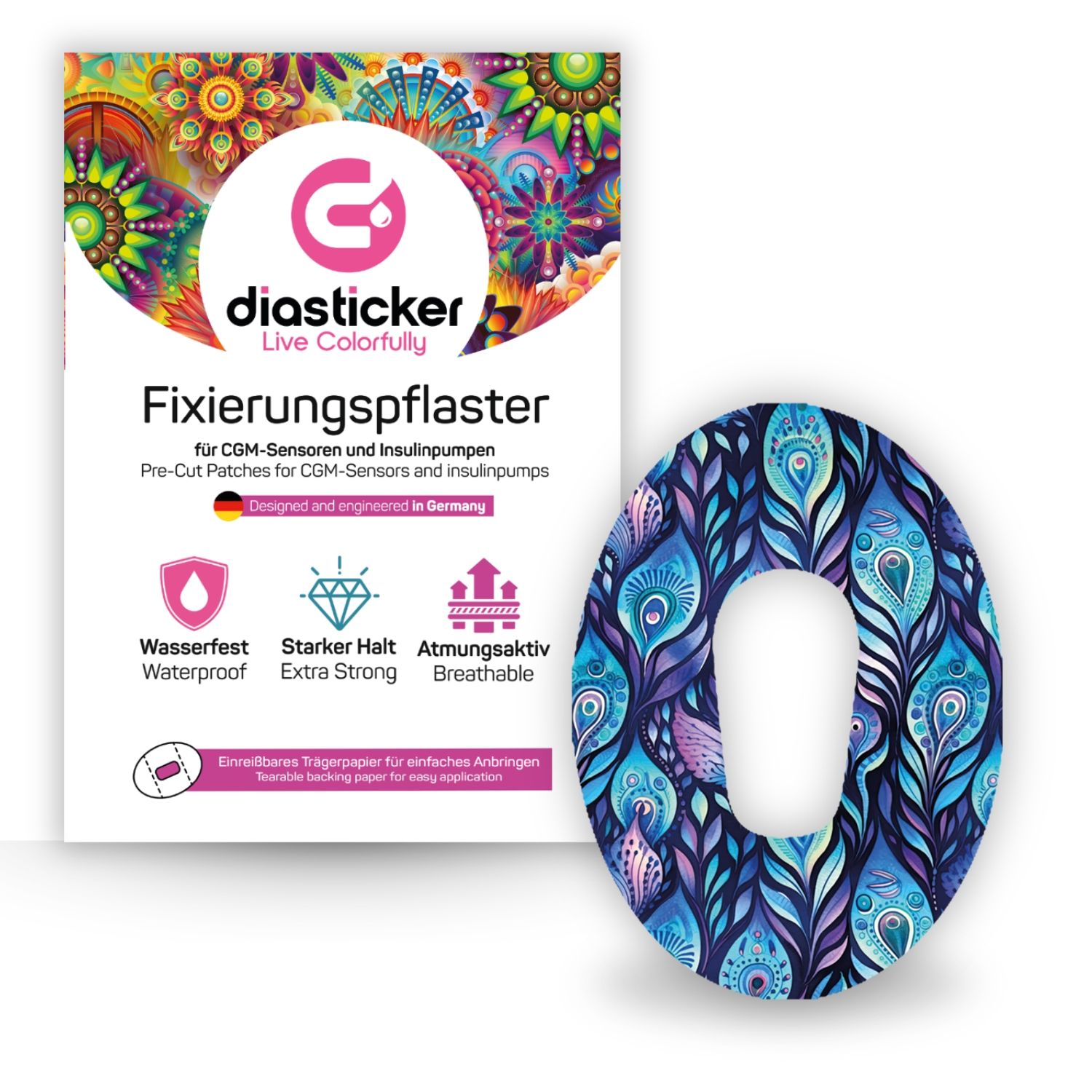 Diasticker® Dexcom G6 Fixiertapes "Batik Peacock"
