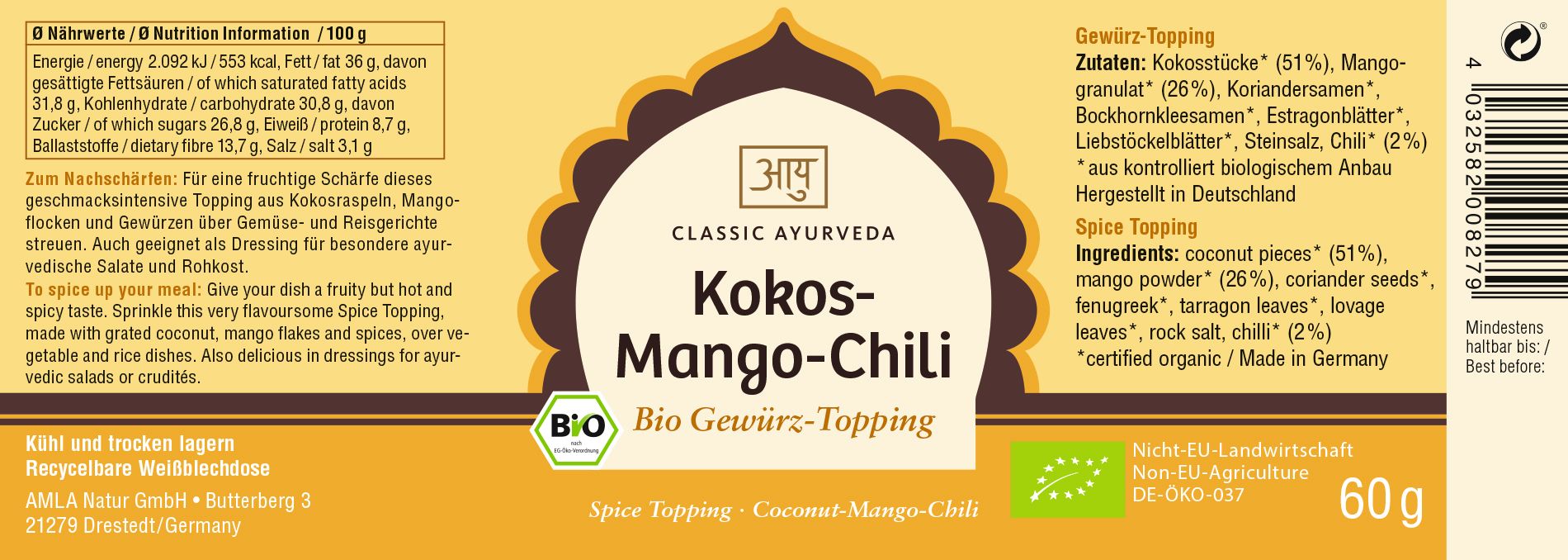 Classic Ayurveda - Kokos-Mango-Chili Gewürz-Topping 60 g