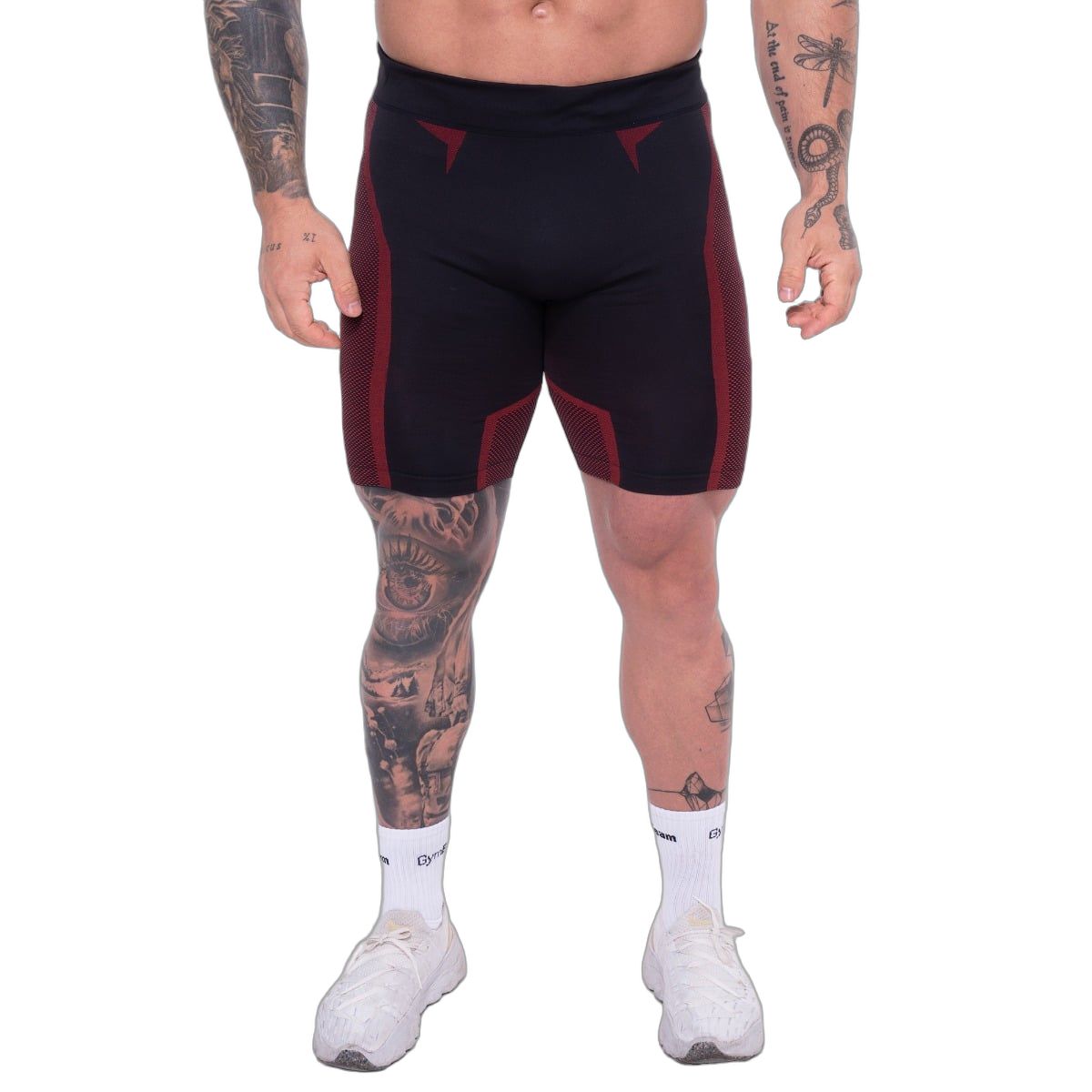 GymBeam Shorts Herren nahtlos Slim mit Kordelzug und Gummizug OG1 Schwarz/Rot 1 St