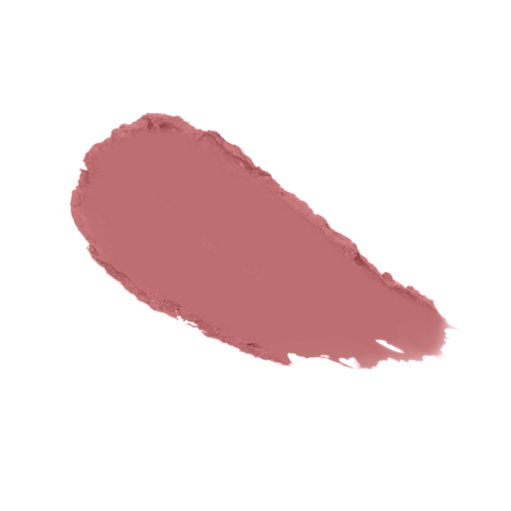 Rosafarbener Lippenstift-Abstrich auf weißem Hintergrund. Textur mit samtigem Finish.