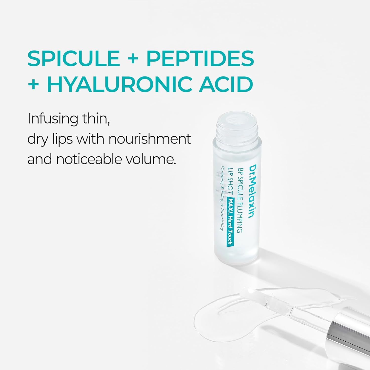 Ein kleiner Flakon mit Dr. Melaxin BP Spicule Plumping Lip Shot Maxi Hard Touch.