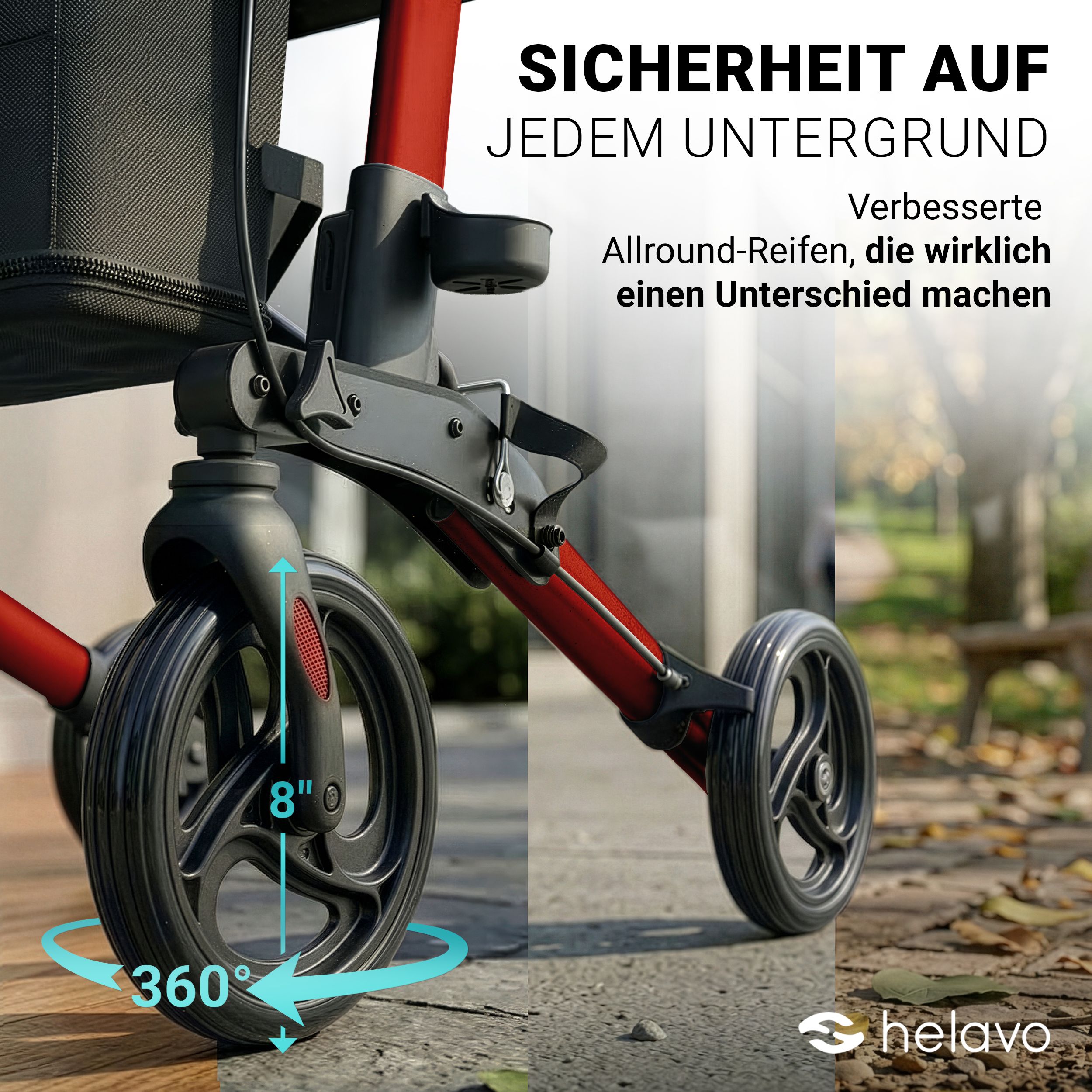 Helavo Aluminium Rollator faltbar mit Sitzfläche und Reisetasche leicht 8,3kg