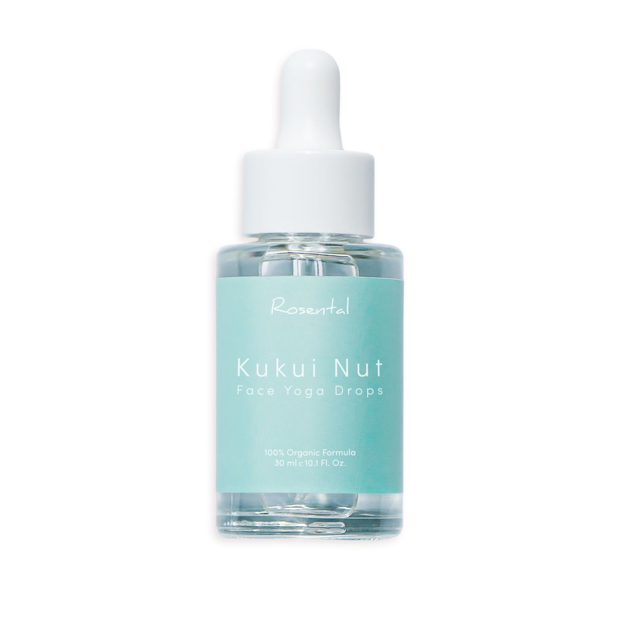 Klarifizierendes Öl in einer Flasche mit Pipette. Aufschrift: Rosental, Kukui Nut, Face Yoga Drops.