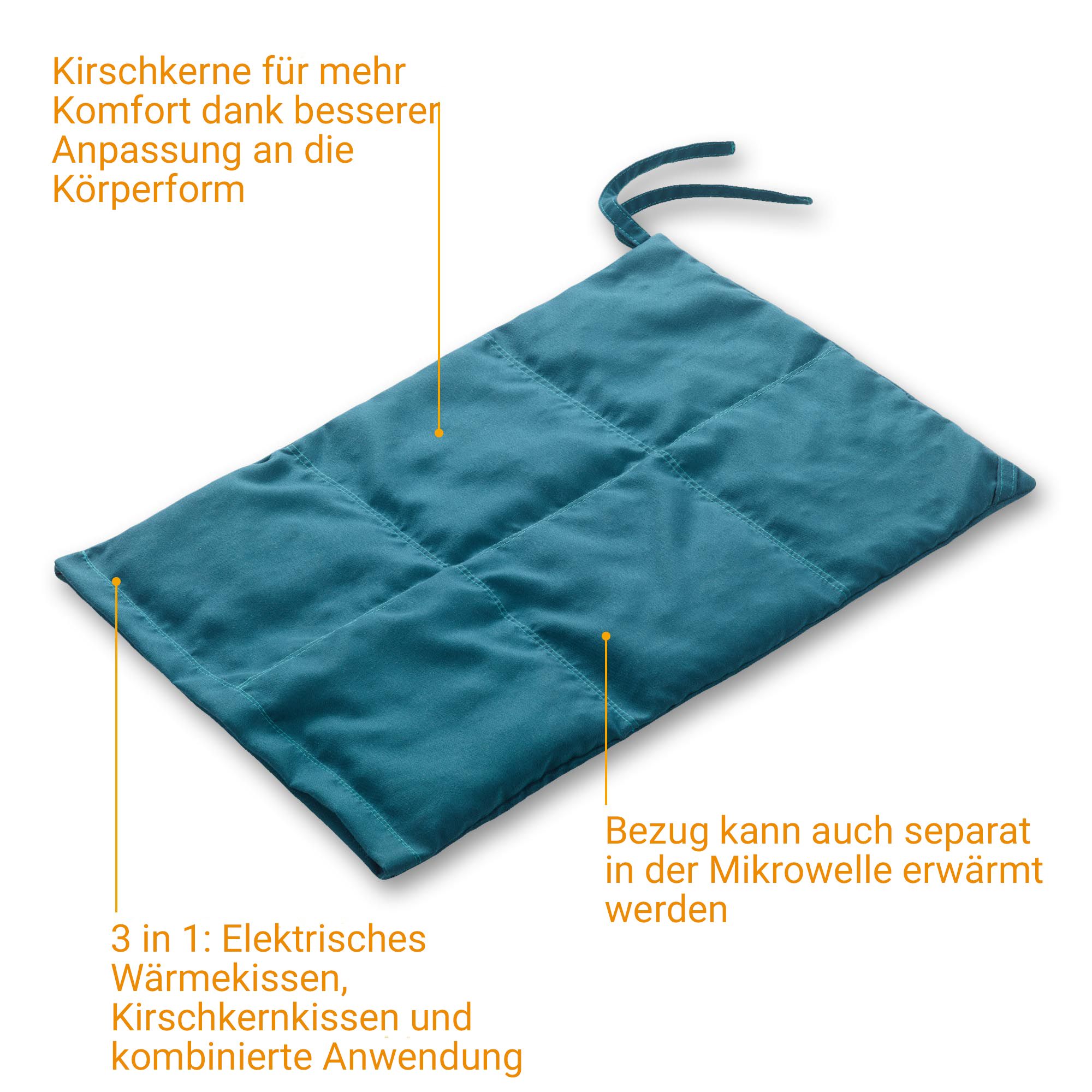 Elektrisches Kirschkernkissen mit abnehmbarem Bezug, petrol.