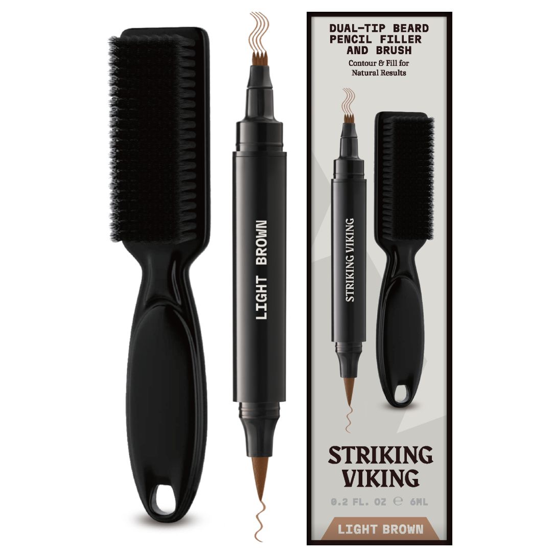Striking Viking Penna e Spazzola Riempitiva per Barba - Matita a Doppia Punta - Colore Marrone Grigi