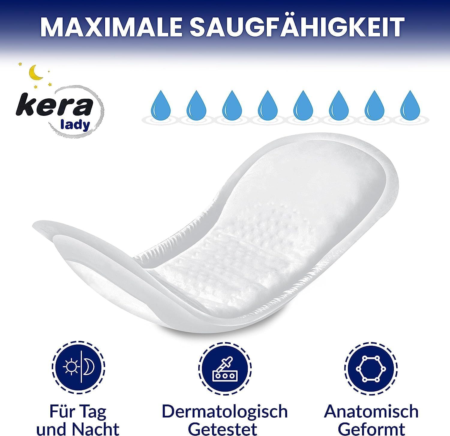 Kera® Inkontinenzeinlagen für Damen extra saugstarke Hygieneeinlagen die Nacht 12x16 St