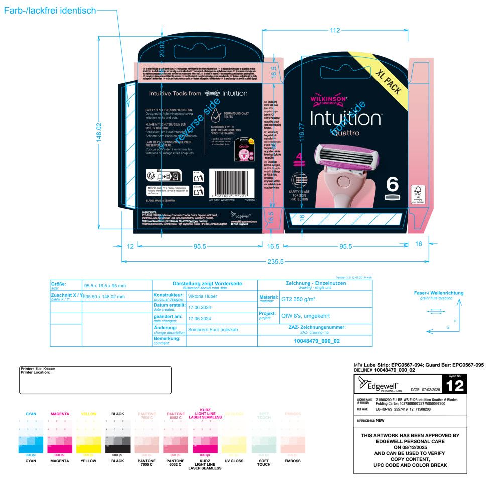 Wilkinson Sword Intuition Quattro Damenrasierer in XL Packung mit 6 Ersatzklingen.