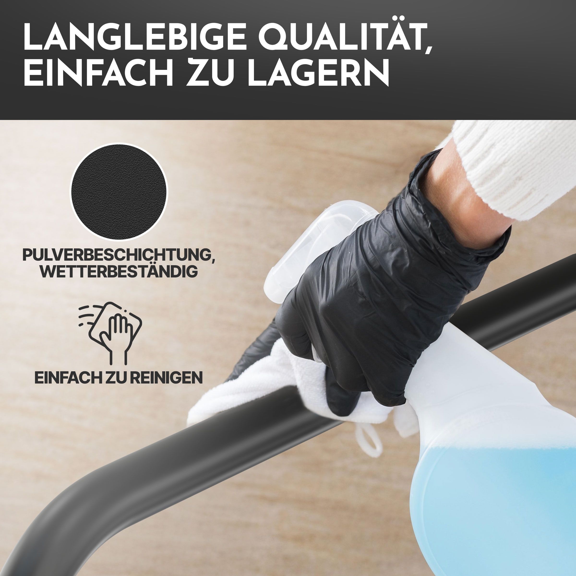 Schwarze Dip-Barren werden gereinigt. Pulverbeschichtung, wetterbeständig. Einfach zu reinigen.