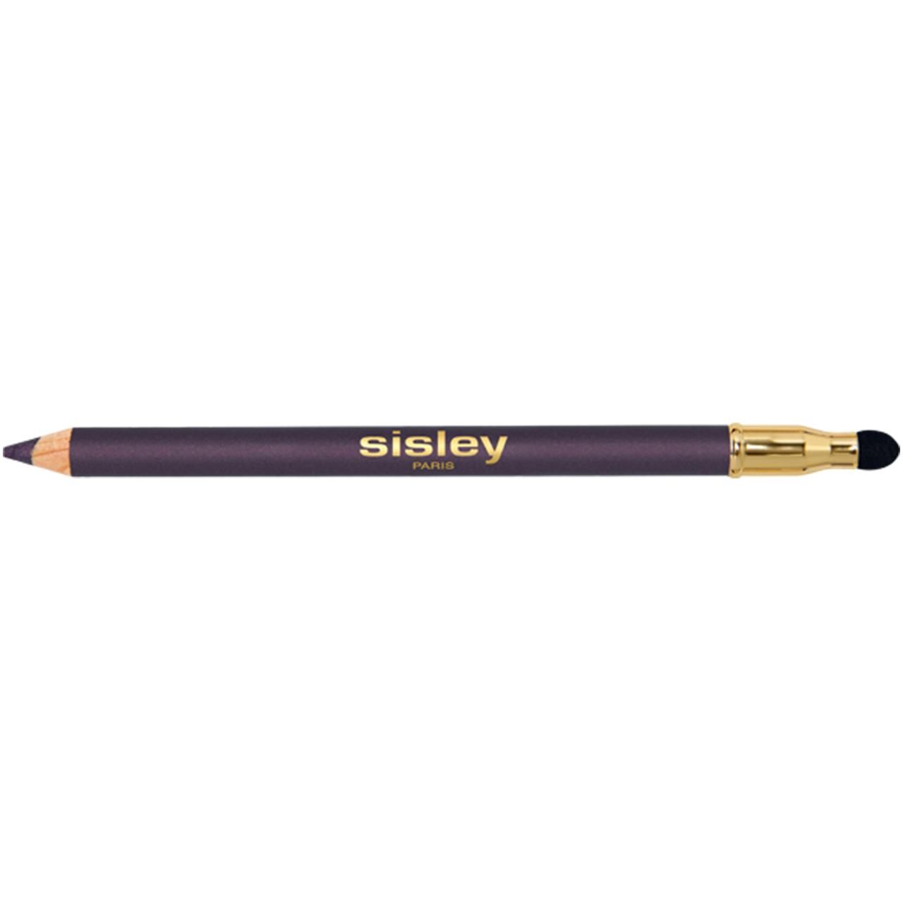 Sisley Phyto-Khol Perfect Eyeliner. Dunkelvioletter Stift mit goldenen Akzenten und Schwämmchen. Marke und Produktname sind sichtbar.