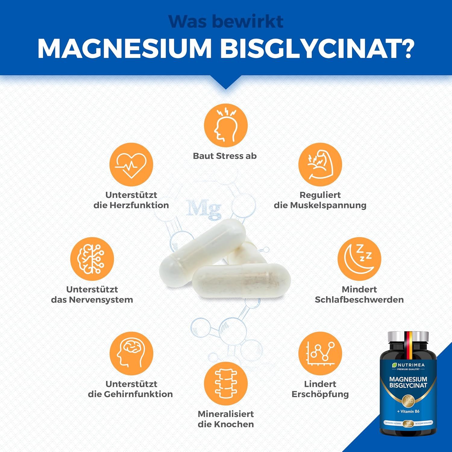 Nutrimea Magnesium Glycinat + Vitamin B6 | Optimale Bioverfügbarkeit