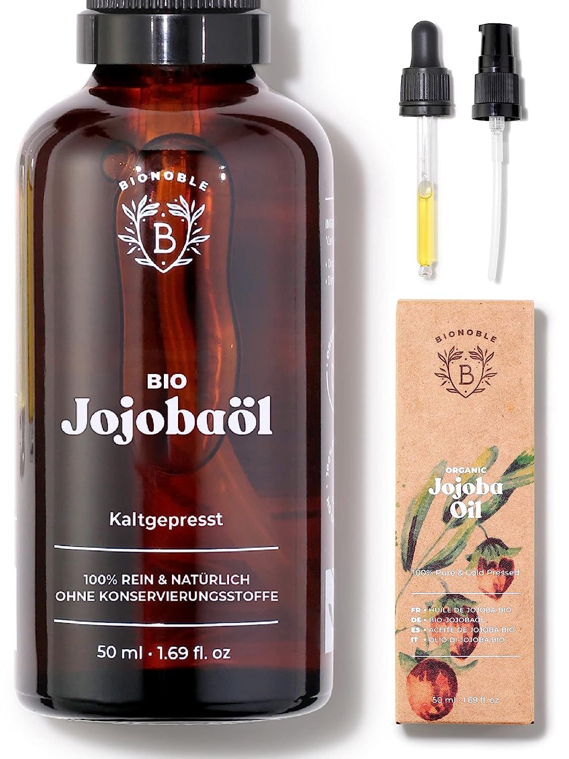 Bionoble Jojobaöl Bio 50ml - 100% Rein, Natürlich und Kaltgepresst