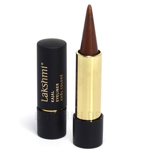Dunkelbrauner Kajal-Eyeliner. Schwarze Hülse mit goldfarbenem Ring. Produktname und Bezeichnung sind sichtbar.