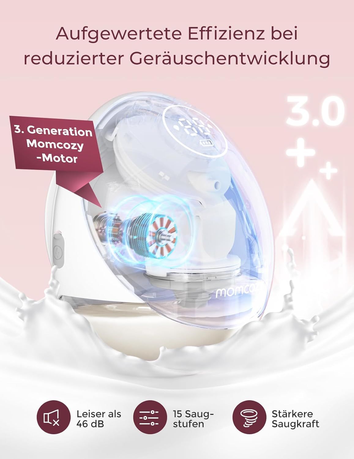 Momcozy 3. Generation Motor: Effizient und leise (<46 dB).